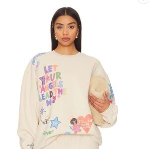 Cream Graphic Crewneck Sweatshirt with Colorful Lettering
